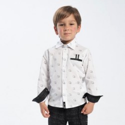 Πουκάμισο λευκό με σχέδια Funky ΑΑ1651 Πουκάμισο λευκό με σχέδια Funky ΑΑ1651