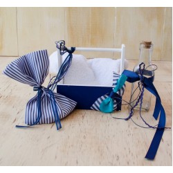 Σετ λαδιού καλαθάκι ξύλινο μπλέ ρίγα ΣΕΤ154