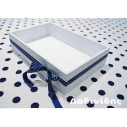 Ξύλινο καφάσι με μπλέ πουά κορδέλα ΔΒ108