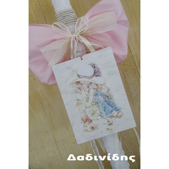 Λαμπάδα με ξύλινο καδράκι με decoupage σε σχέδιο της επιλογής σας ΛΑΜΠ161