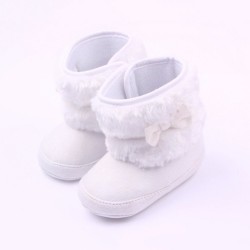 Βρεφικό μποτάκι με γούνα και φιογκάκι εκρού ΠΑΚ548