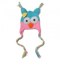 Χειροποίητο πλεκτό σκουφάκι κουκουβάγια ρόζ ΣΚ141