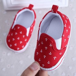 Παπουτσάκι βρεφικό εσπαντρίγια με άγκυρες κόκκινο ΠΑΑ609