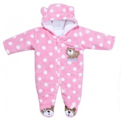 Φόρμα εξόδου βελουτέ πουά ρόζ με αρκουδάκι ΦΟΡ209