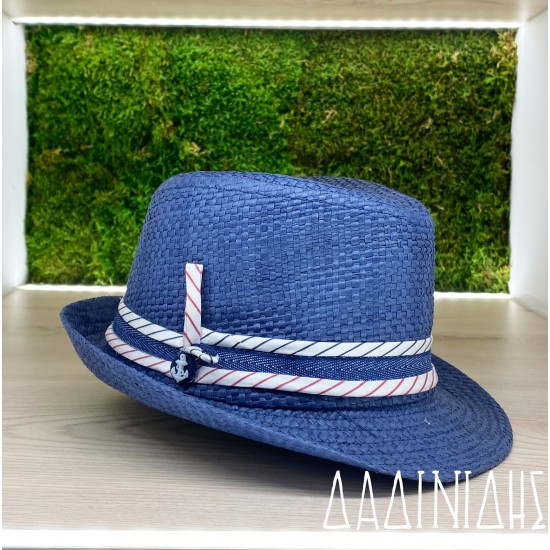Καπέλο καβουράκι ψάθινο μπλε με άγκυρα ΚΑΠ183