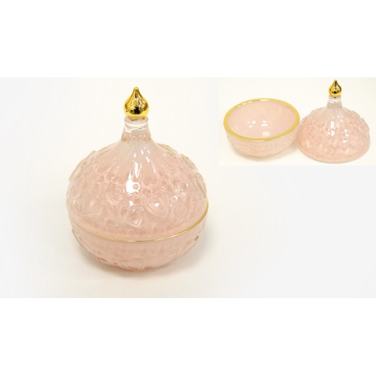 Γυάλινη φοντανιέρα ροζ καρδούλες ΜΠΟΝ250