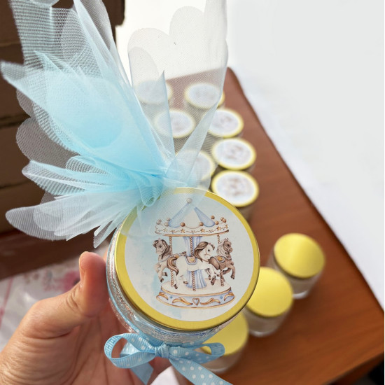 Γυάλινο βάζο με αρωματικό κερί και θεματικό αυτοκόλλητο ΜΠΟΝ231