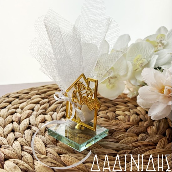 Μπομπονιέρα με γυάλινη βάση σπιτάκι ΜΠΟΝ257