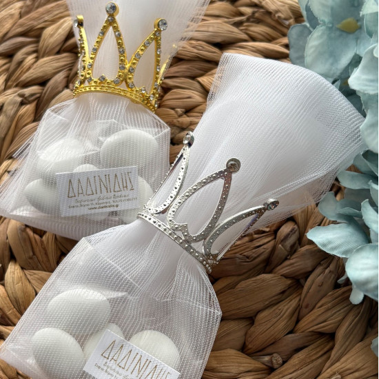 Χειροποίητη μπομπονιέρα με μεταλλική κορώνα ΜΠΟΝ221