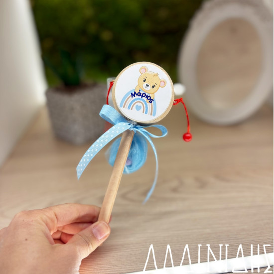 Μπομπονιέρα ξύλινο τυμπανάκι με θεματικό αυτοκόλλητο ΜΠΟΝ220