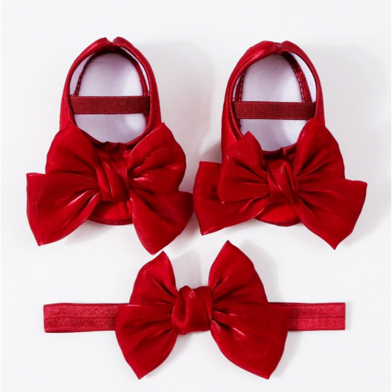 Παπουτσάκι βρεφικό κόκκινο σετ με κορδέλα ΠΑΚ688