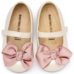 Παπουτσάκι βάπτισης Babywalker Bs3595 εκρού-ροζ ΠΑΚ304