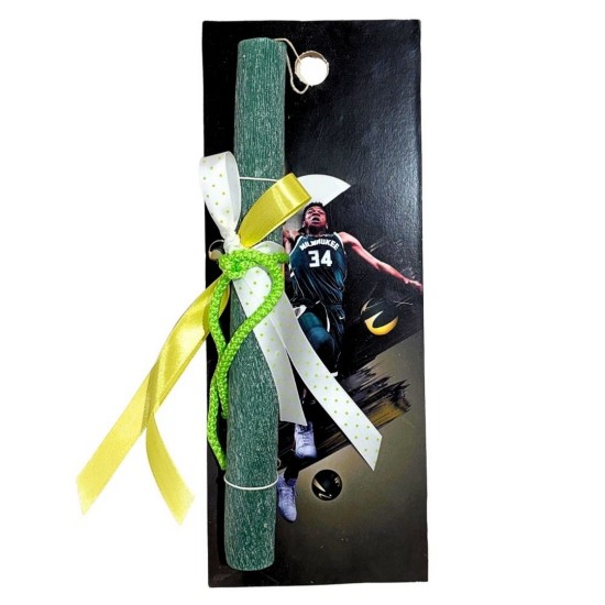 Πασχαλινή λαμπάδα με δώρο ξύλινο κάδρο "Αντετοκούμπο" ΔΒ309