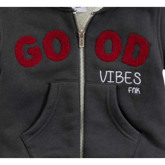 Ζακέτα φούτερ με γούνα "Good vibes" Funky 221-809100