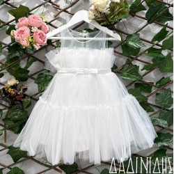 Τούλινο φόρεμα εκρού με διαφάνεια ΚΚ1764