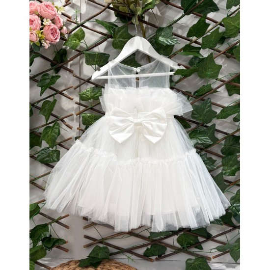 Τούλινο φόρεμα εκρού με διαφάνεια ΚΚ1764