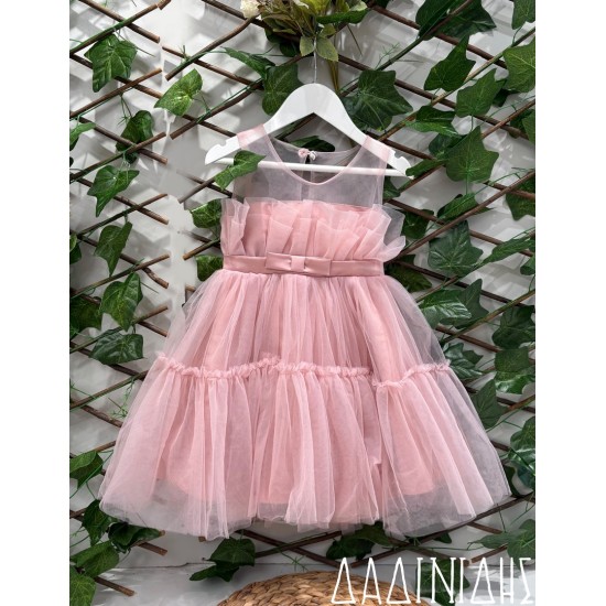 Τούλινο φόρεμα σάπιο μήλο με διαφάνεια ΚΚ1755