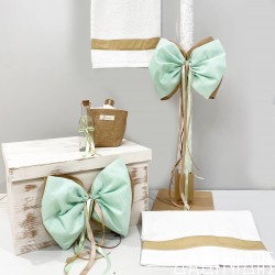 Λαμπάδα προσφορά με φιόγκο με λινάτσα και βεραμάν ύφασμα ΛΑΜΠ179