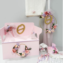 Σετ βάπτισης "Λουλούδια μονόγραμμα γκλίτερ" ΣΕΤ-Κ90