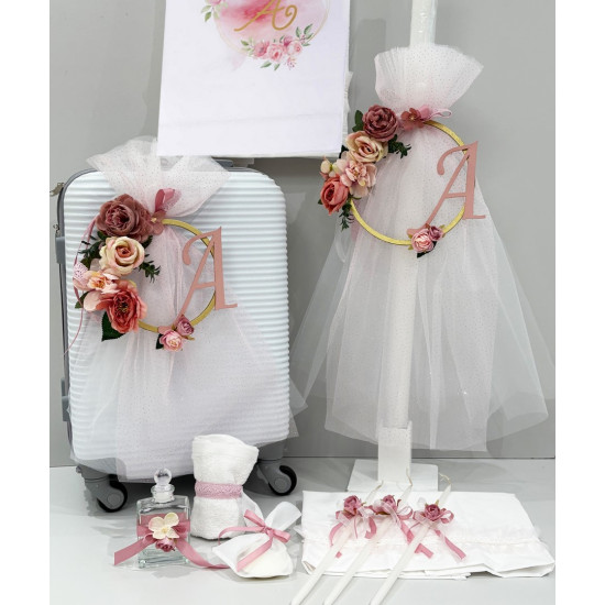 Σετ βάπτισης "Λουλούδια Μονόγραμμα" ΣΕΤ-Κ96