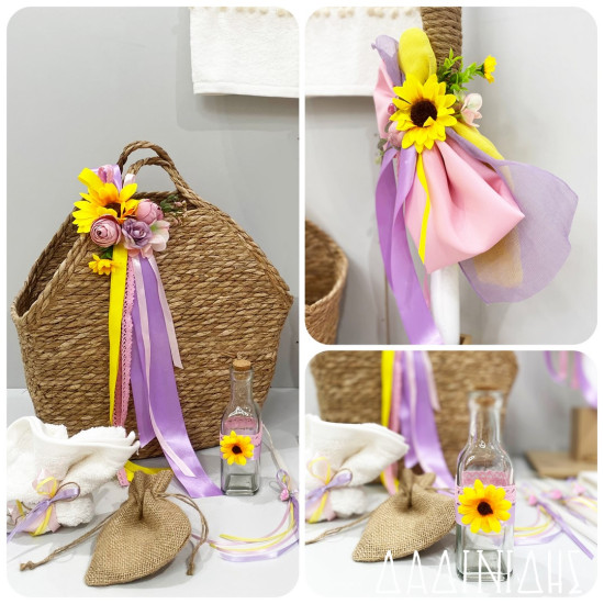 Σετ βάπτισης προσφορά "Ψάθινη τσάντα boho" ΣΕΤ-Κ83
