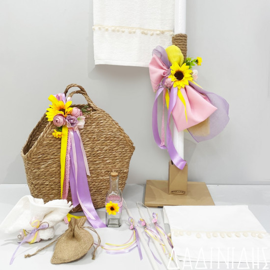 Σετ βάπτισης προσφορά "Ψάθινη τσάντα boho" ΣΕΤ-Κ83