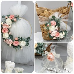 Σετ βάπτισης "Boho ψάθινο καλάθι" ΣΕΤ-Κ74