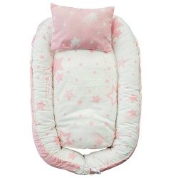 Βρεφική φωλιά διπλής όψης αστεράκια ροζ ΠΑΝ171 Βρεφική φωλιά διπλής όψης αστεράκια ροζ ΠΑΝ171