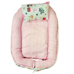 Βρεφική φωλιά διπλής όψης ελεφαντάκι ροζ ΠΑΝ176