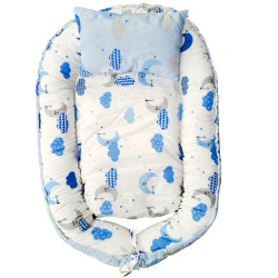 Βρεφική φωλιά διπλής όψης φεγγαράκι σιελ ΠΑΝ179