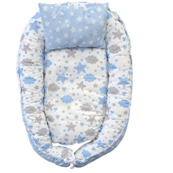 Βρεφική φωλιά διπλής όψης συννεφάκι σιελ ΠΑΝ178 Βρεφική φωλιά διπλής όψης συννεφάκι σιελ ΠΑΝ178